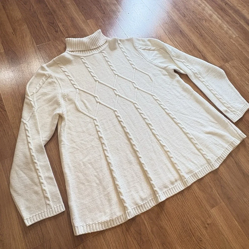 Sahalie Women's Cable Knit Turtleneck Sweater Size 2X Creamy Beige Long Sleeve
